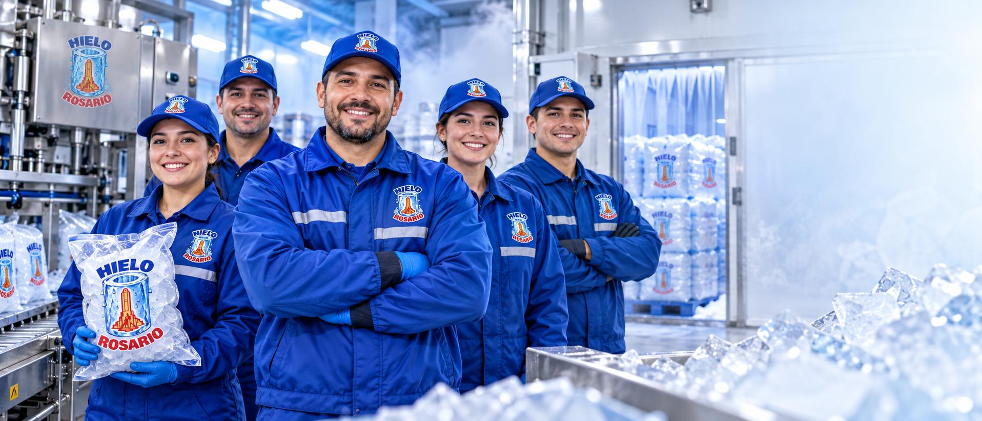 Equipo de Hielo Rosario en la planta de producción de hielo
